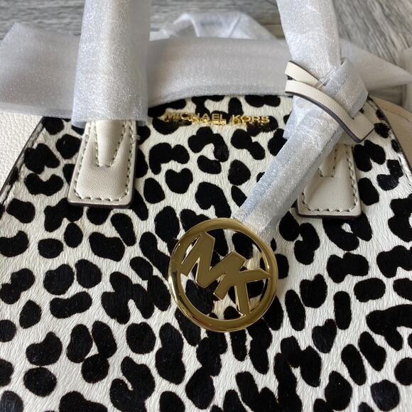 Michael Kors Lt Cream Multi Cheetah Leather Avril Satchel Crossbody Bag Purse XS - Picture 10 of 10